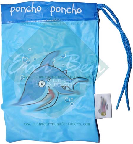 Blue PVC totes rain poncho packed bag